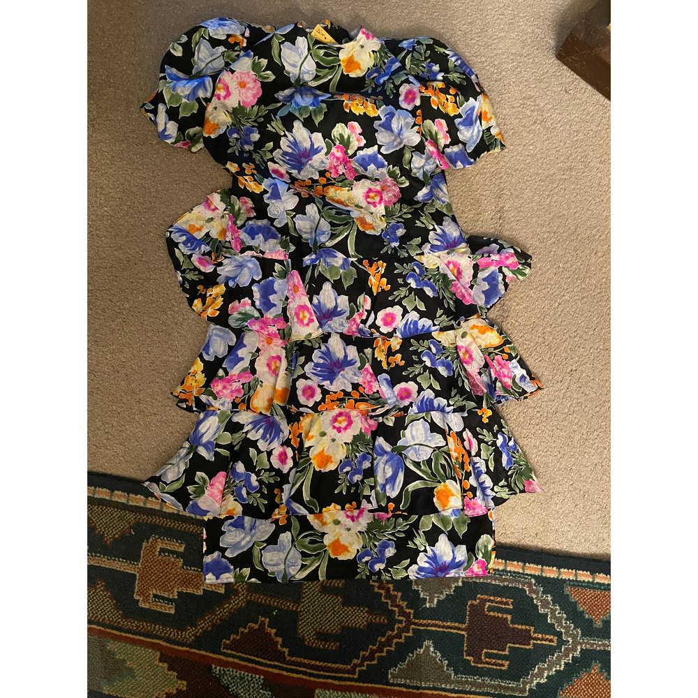 Maggy London Silk Floral Tiered  Dress in Black - Picture 2 of 3